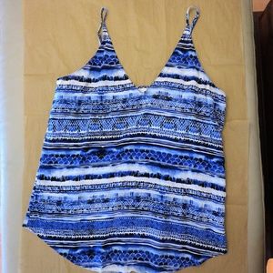 Rory Beca Blue / White 100% Silk Print Tank Top S